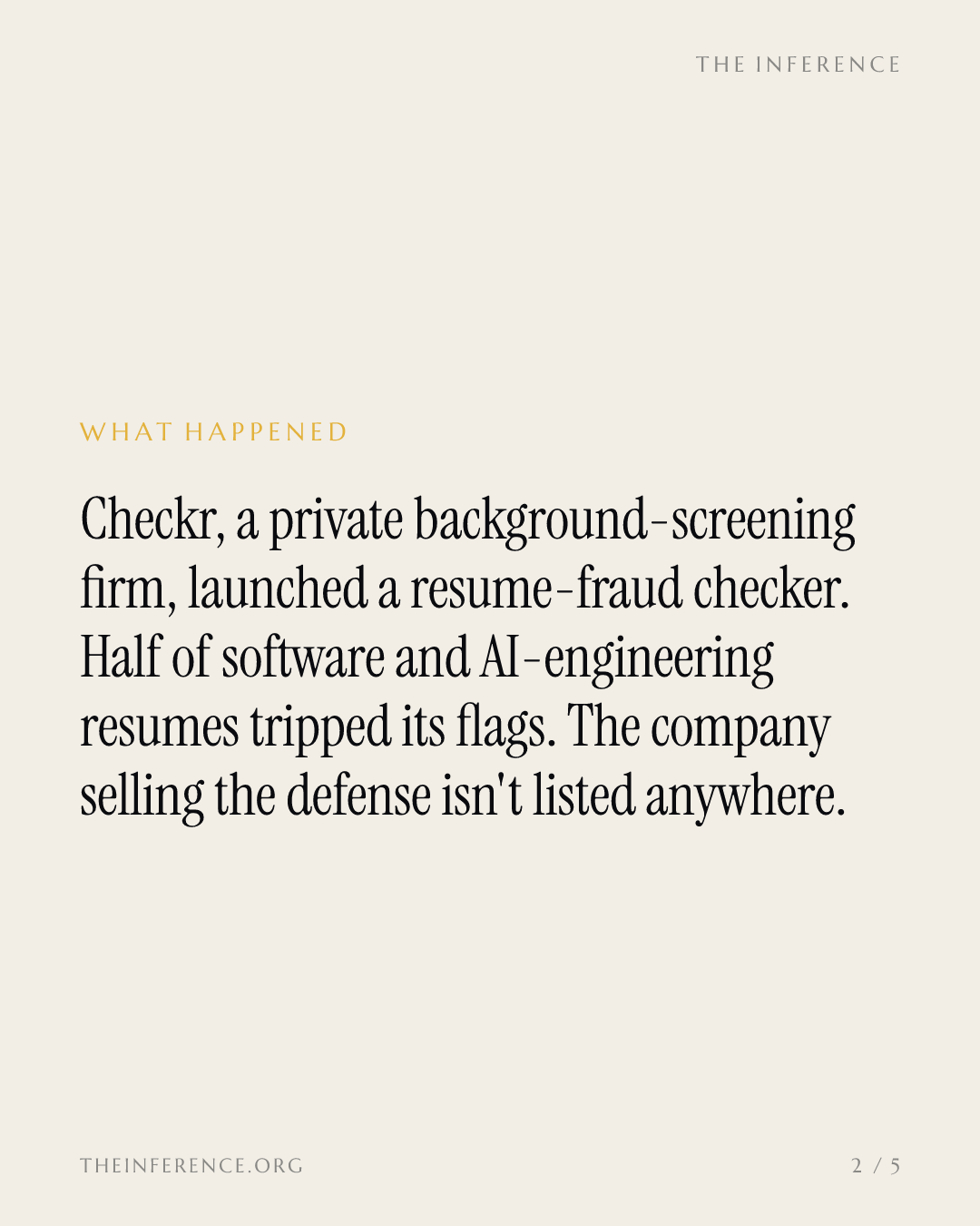 Checkr flags half of AI-engineer resumes for fraud. You can't buy the stock. — slide 1