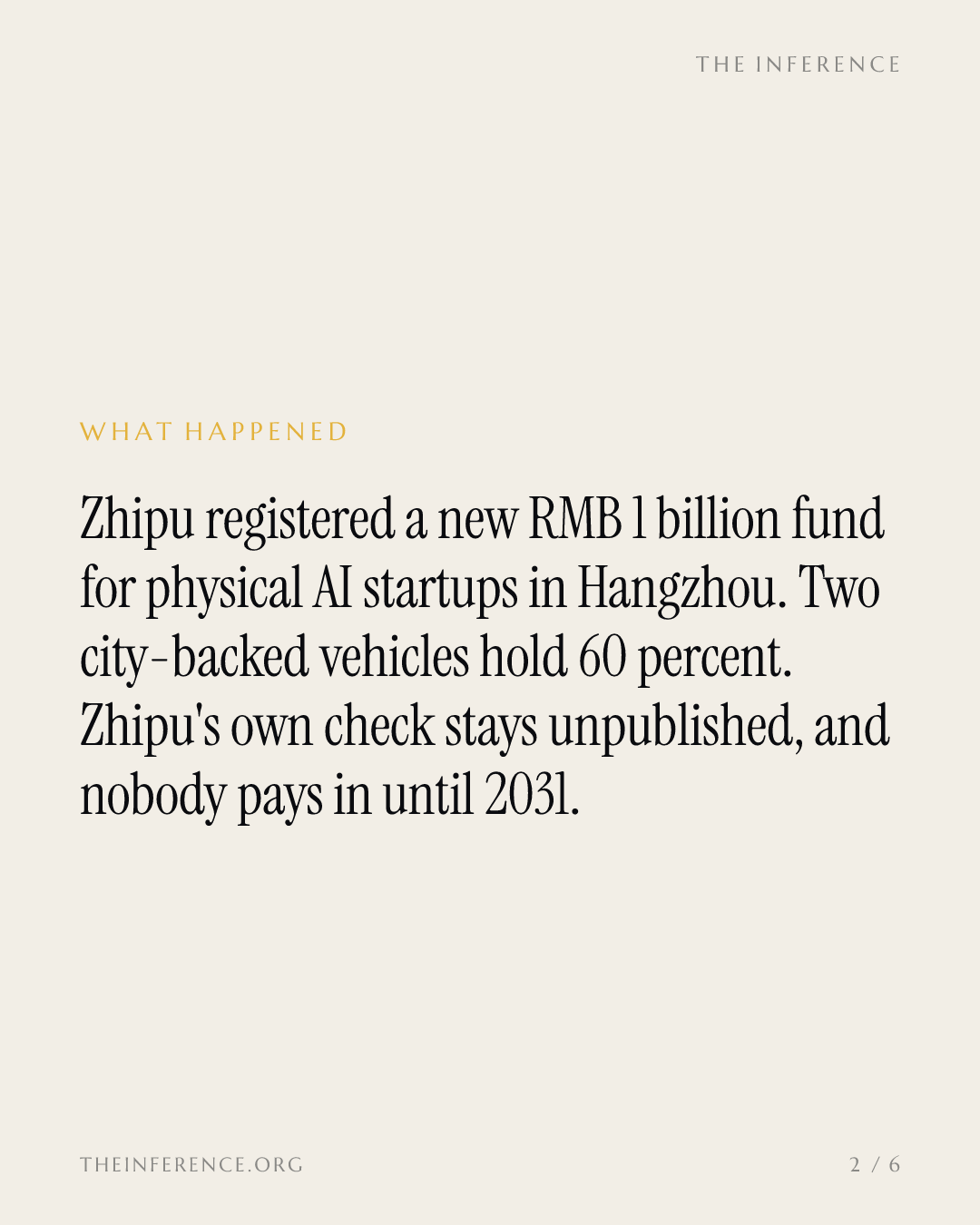 Zhipu's RMB 1 billion physical AI fund is mostly Hangzhou's money, not Zhipu's — slide 1