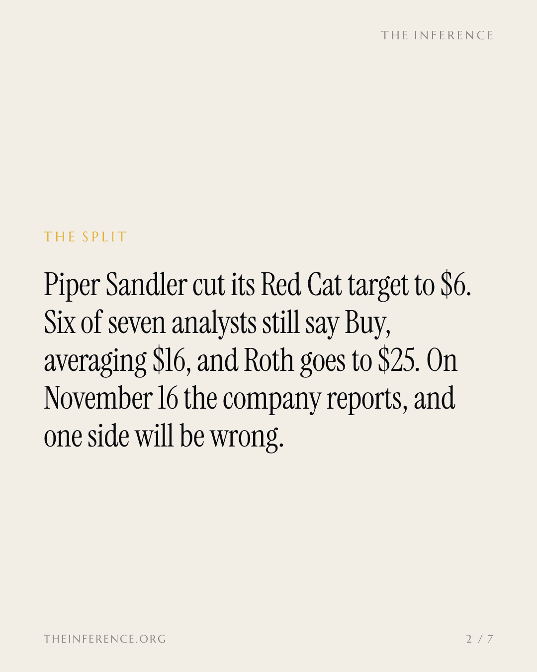 Red Cat splits Wall Street: a $6 price target against $25, with results due November 16 — slide 1