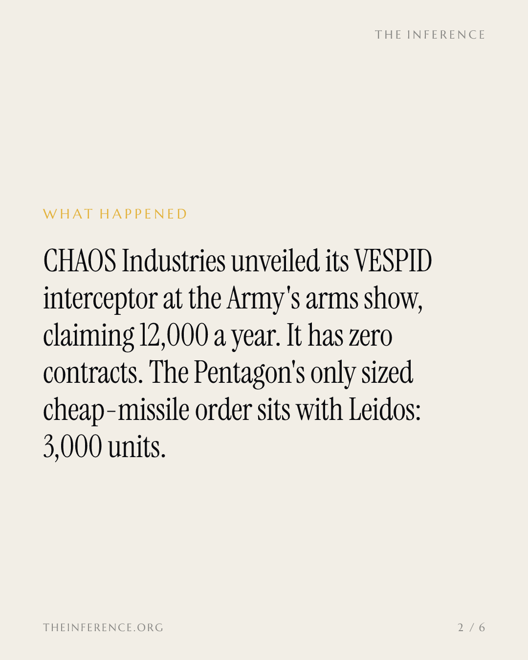 Twelve thousand interceptors a year on paper, three thousand ordered: the cheap-missile money is at Leidos — slide 1