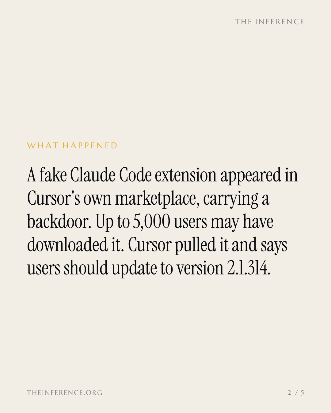 Cursor's trojanized Claude Code extension hit up to 5,000 users; OpenAI cuts Cursor's models November 12 — slide 1