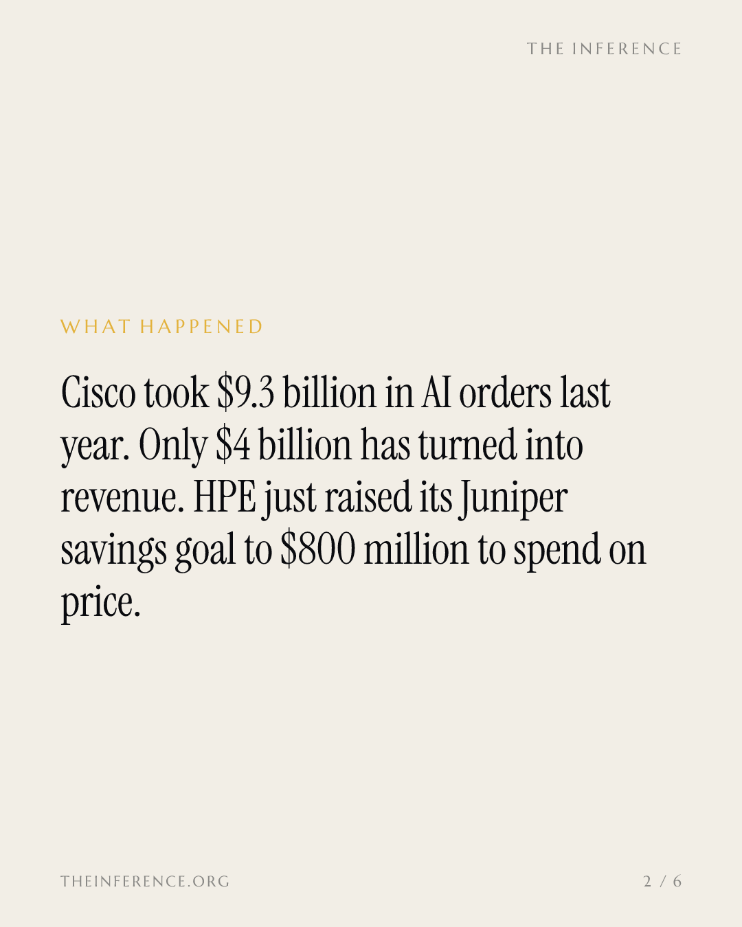 Cisco's $9.3 billion in AI orders comes due just as HPE finds $800 million for a price war — slide 1