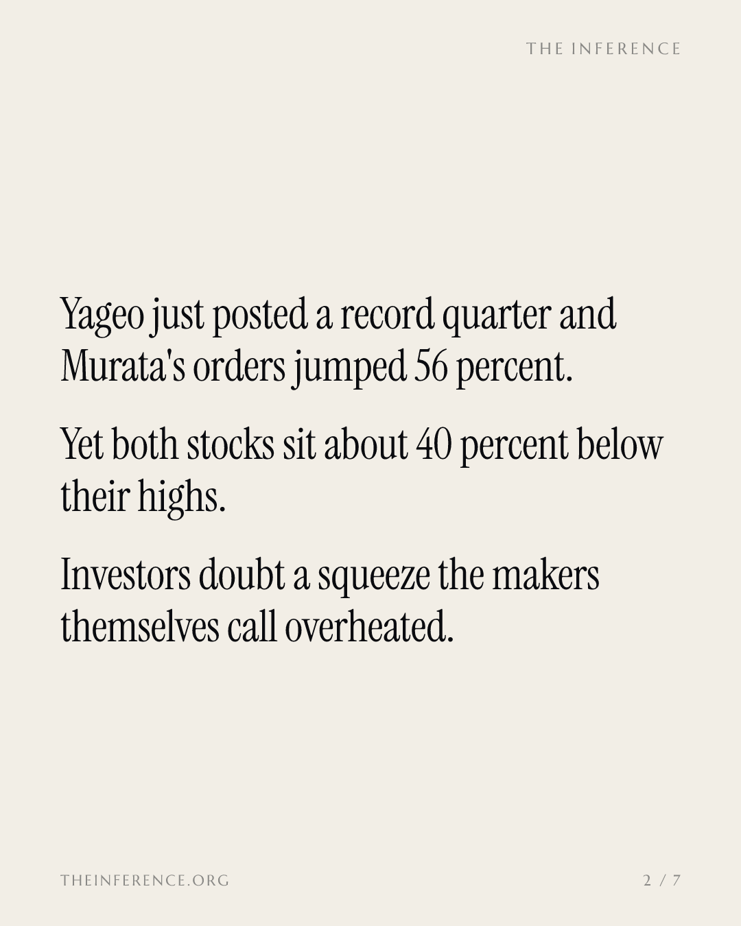 Yageo posts a record quarter and Murata's orders jump 56%, yet both stocks sit 40% below highs — slide 1
