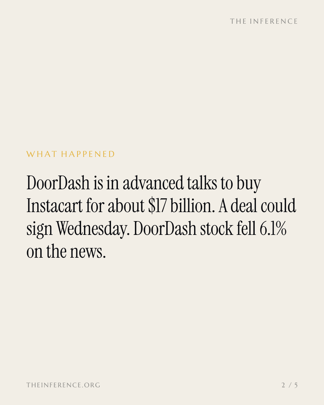 DoorDash in advanced talks to buy Instacart for $17 billion as the stock fell 6.1% before November 4 — slide 1