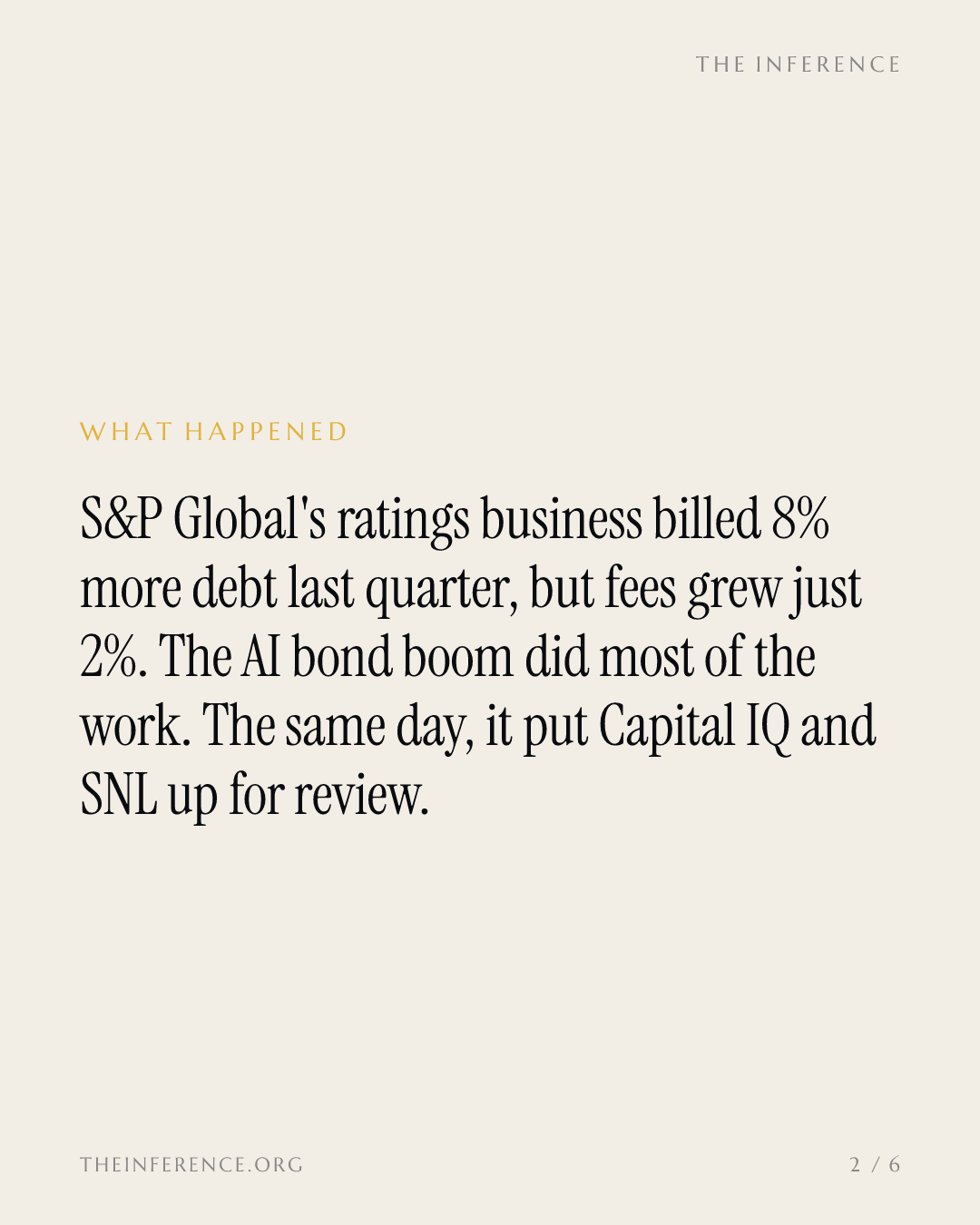 S&P Global billed 8% more debt but grew ratings fees just 2%; Capital IQ and SNL under review — slide 1