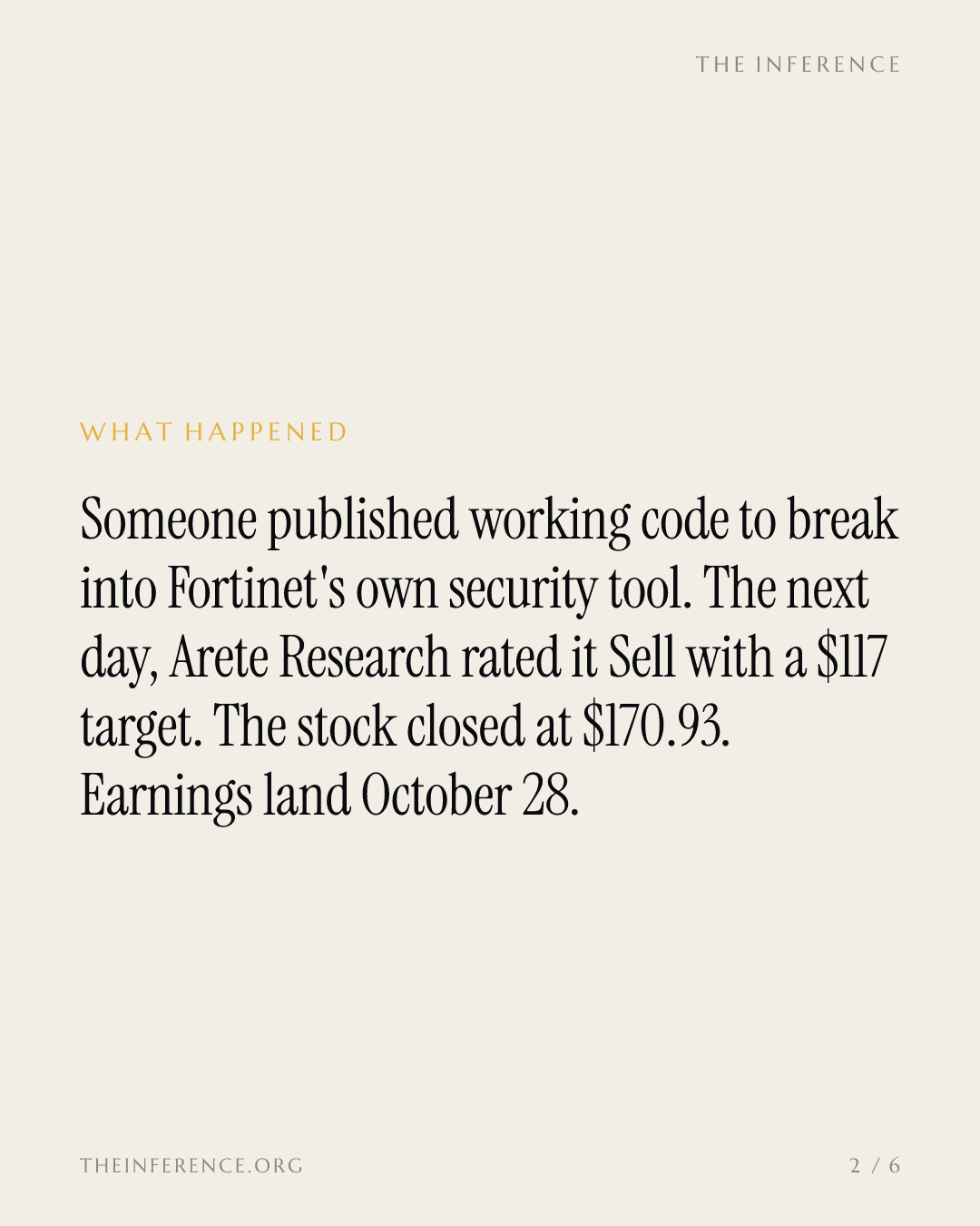 Exploit code went public five days before Fortinet's earnings call, and Arete says Sell at $117 — slide 1