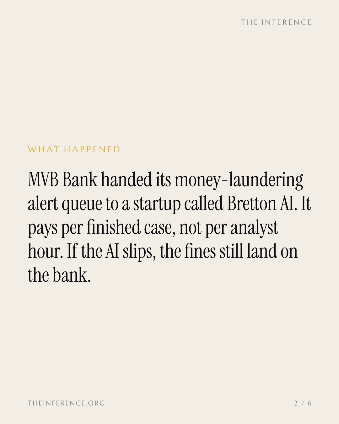 MVB Bank outsources its anti-money-laundering alert queue to Bretton AI, paying by the finished case — slide 1