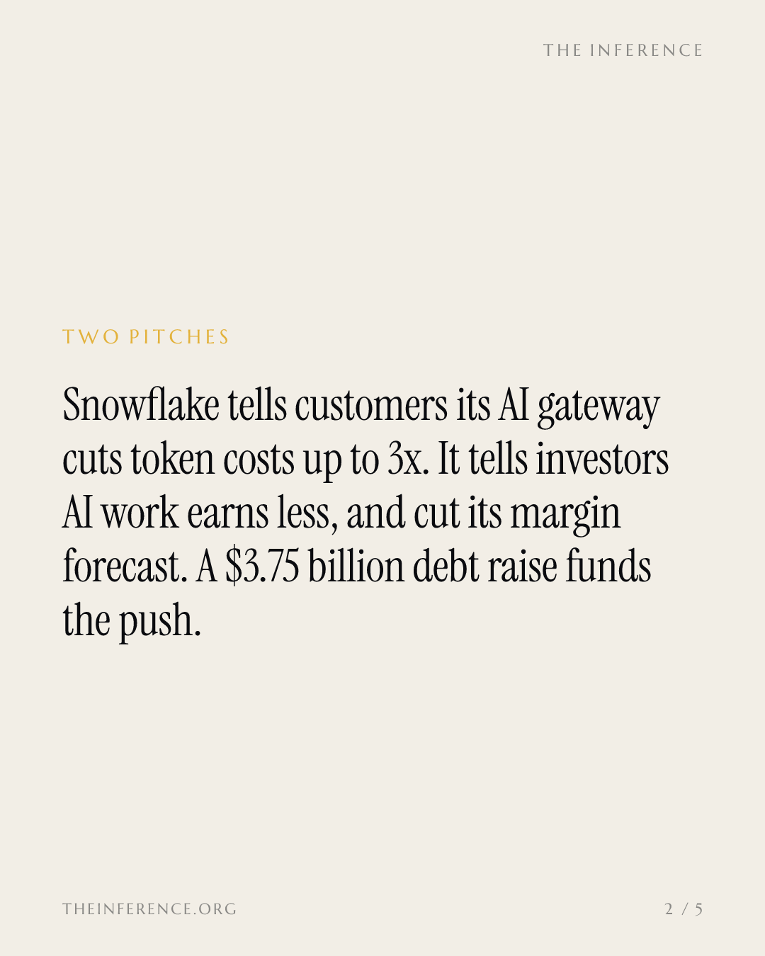 Snowflake sells 3x cheaper AI to customers, and thinner margins to investors — slide 1