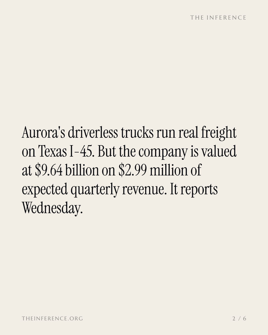 Aurora reports October 28 with a $9.64 billion valuation against $2.99 million of expected revenue — slide 1