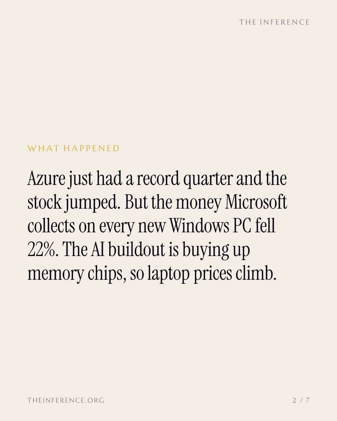 Microsoft's Windows OEM revenue fell 22% as AI capex bid up memory prices for laptops — slide 1