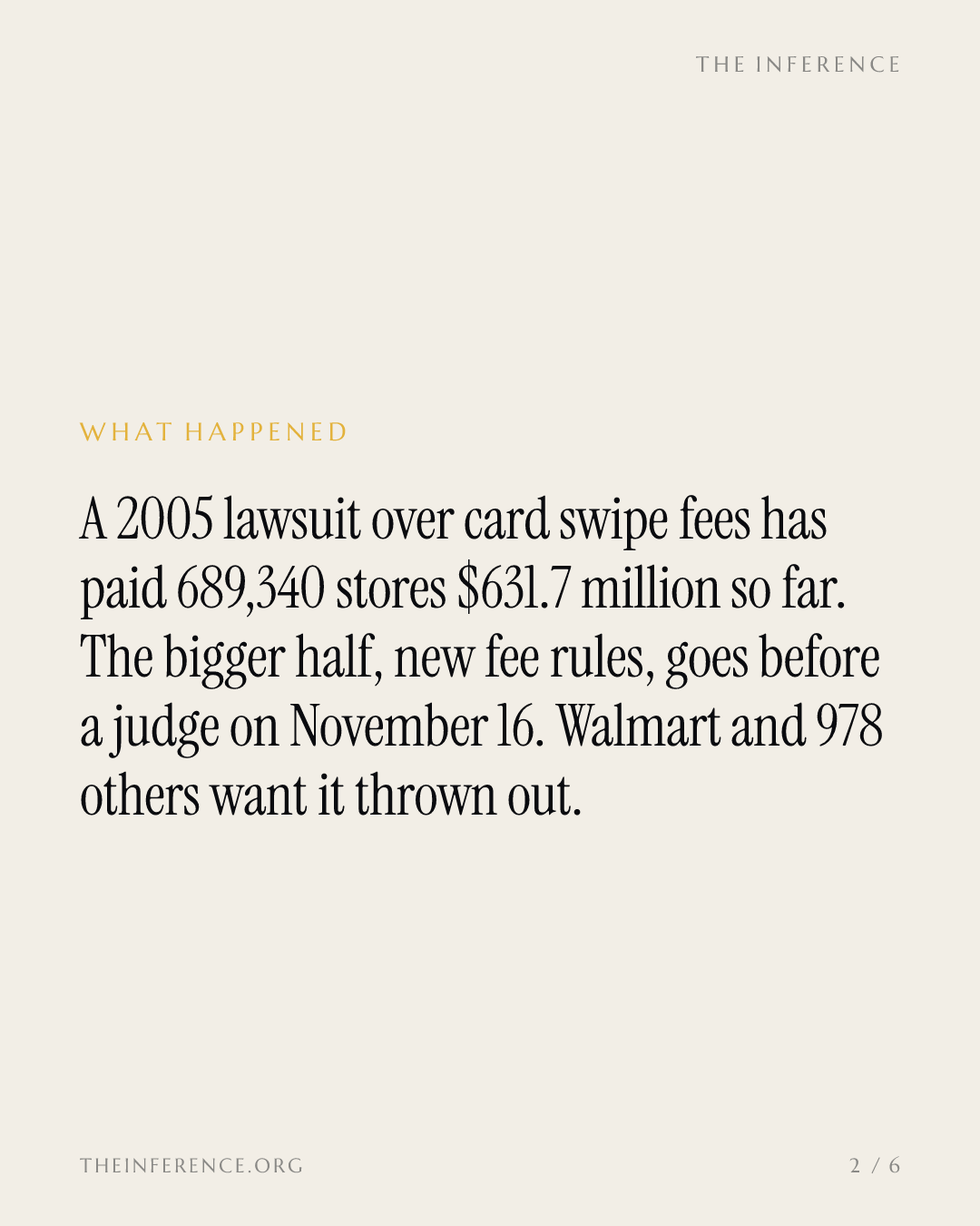 Merchants have collected $631.7 million from Visa and Mastercard in 21 years; November 16 sets the fee rules — slide 1