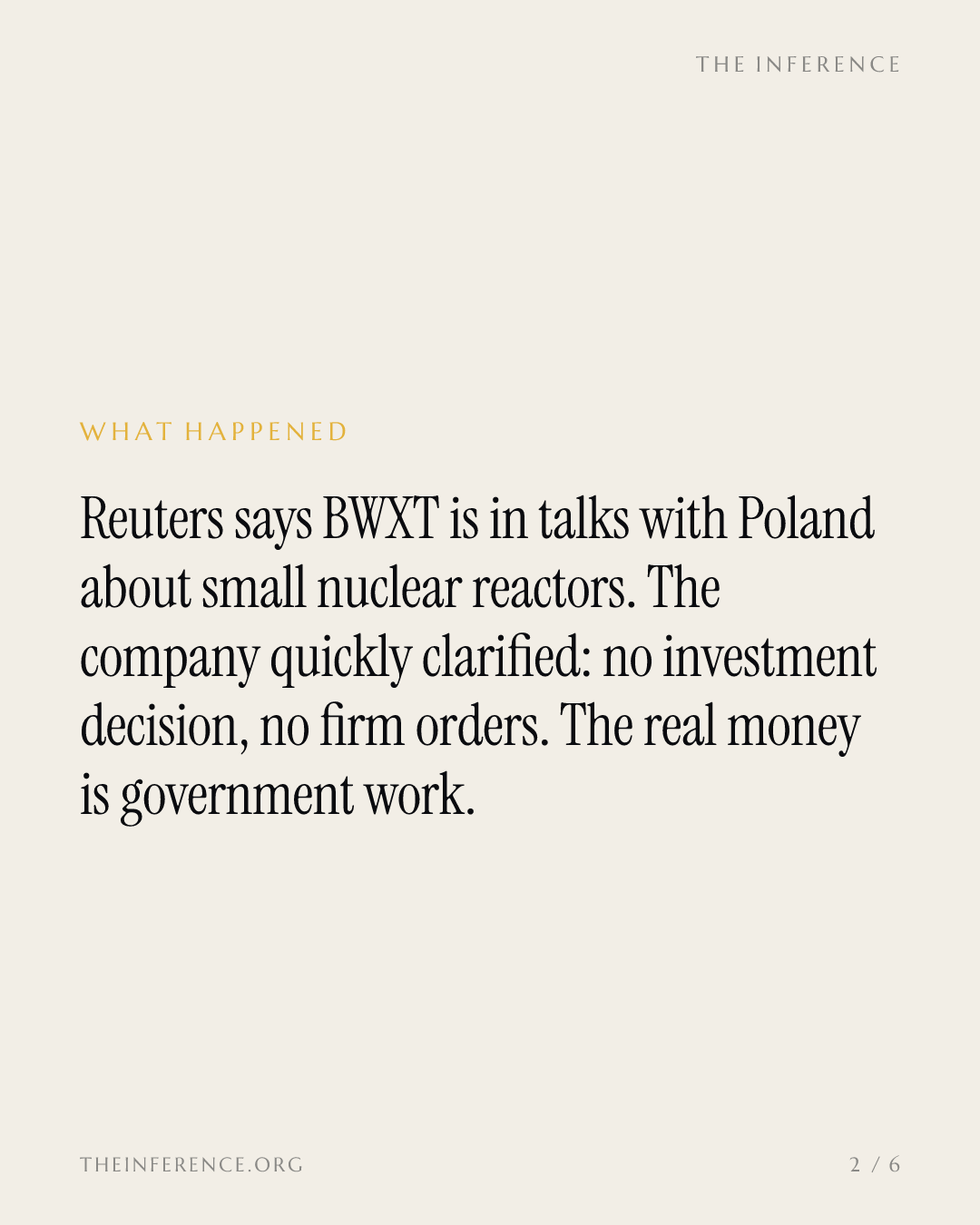 BWXT's Poland talks are a headline, not an order book: price the naval fuel before November 2 — slide 1