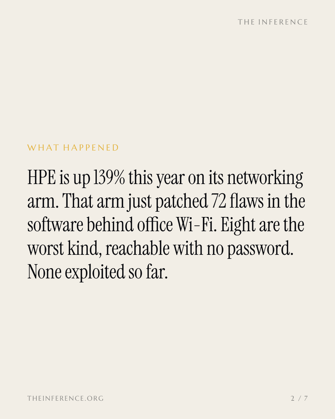 HPE Patched 72 Flaws in the Wi-Fi OS Behind Its 139% Rally — slide 1