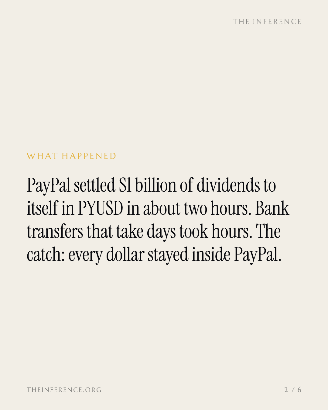 PayPal moved $1 billion in stablecoins, and every dollar was its own — slide 1