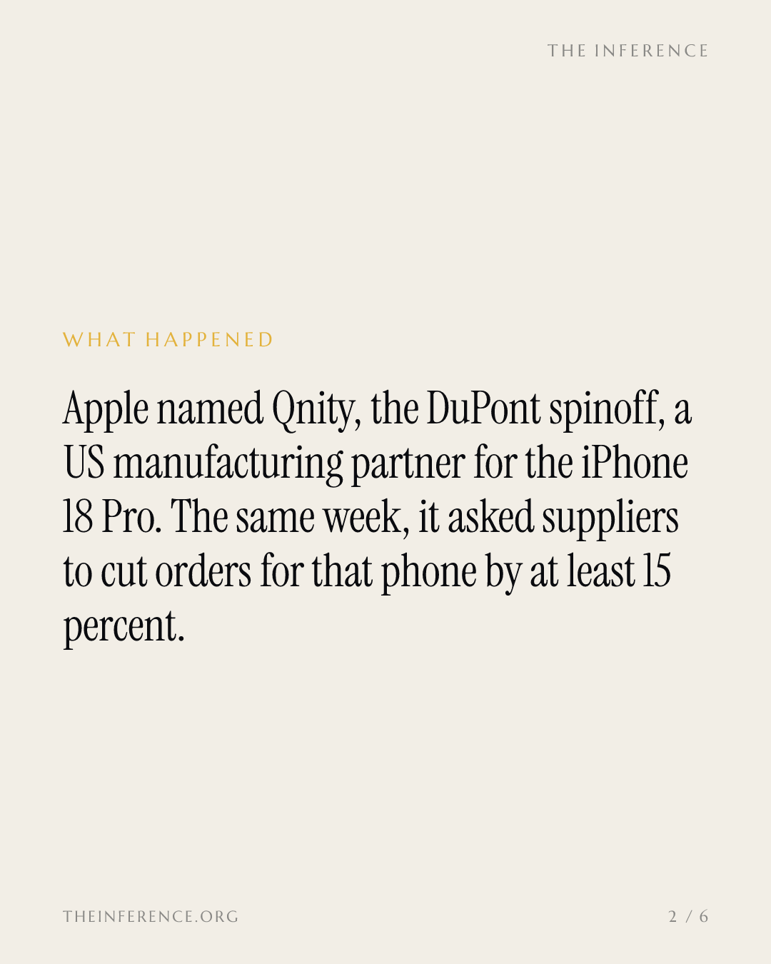 Apple's badge for DuPont spinoff Qnity arrives the same week Apple cuts iPhone 18 Pro orders by at least 15% — slide 1