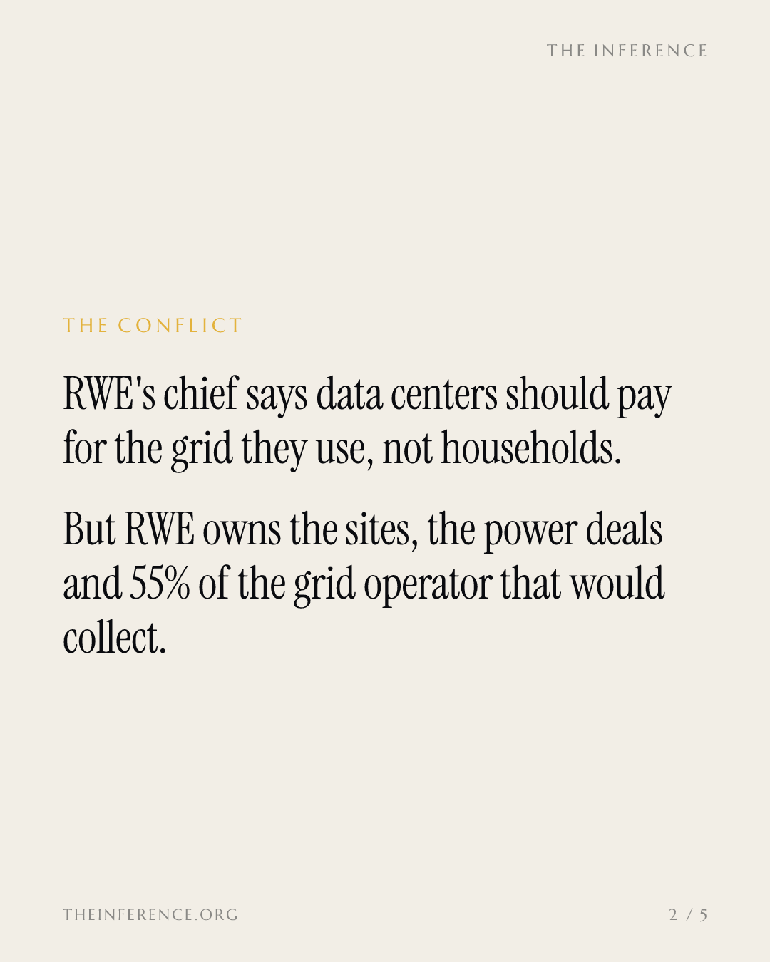 RWE wants data centers to pay for Europe's grid, and RWE owns what gets built — slide 1