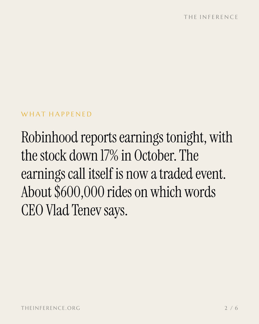 Kalshi traders bet $600,000 on Robinhood's earnings call tonight as the stock slides 17% this month — slide 1