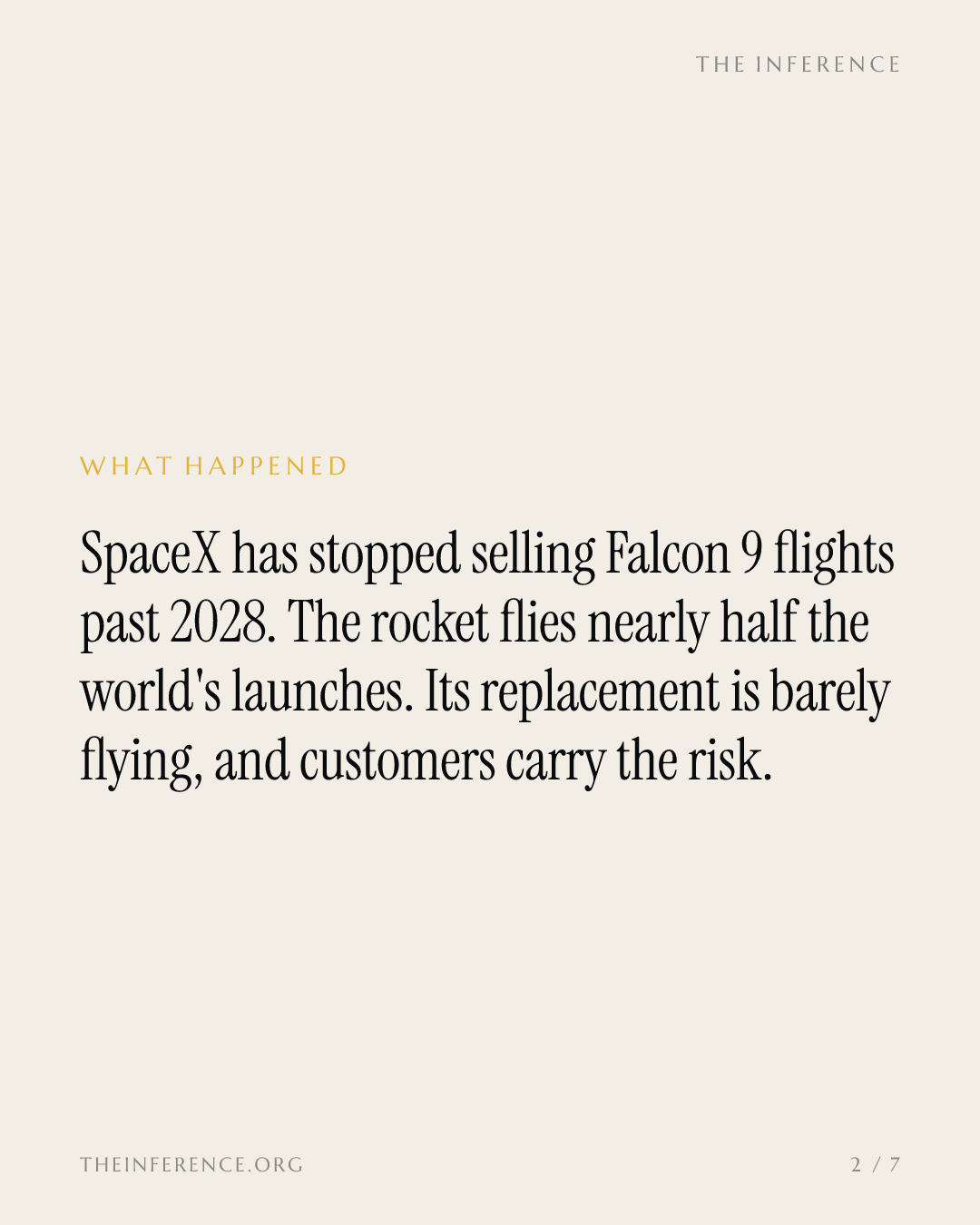 SpaceX froze Falcon 9's order book past 2028, and its customers carry the risk — slide 1