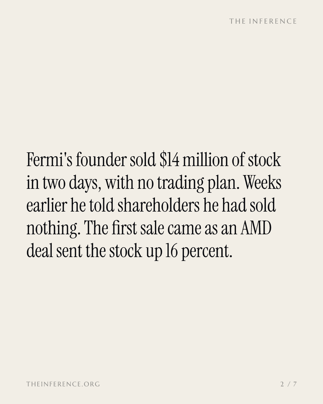 Fermi founder sold $14 million of FRMI with no trading plan, weeks after saying he had sold none — slide 1