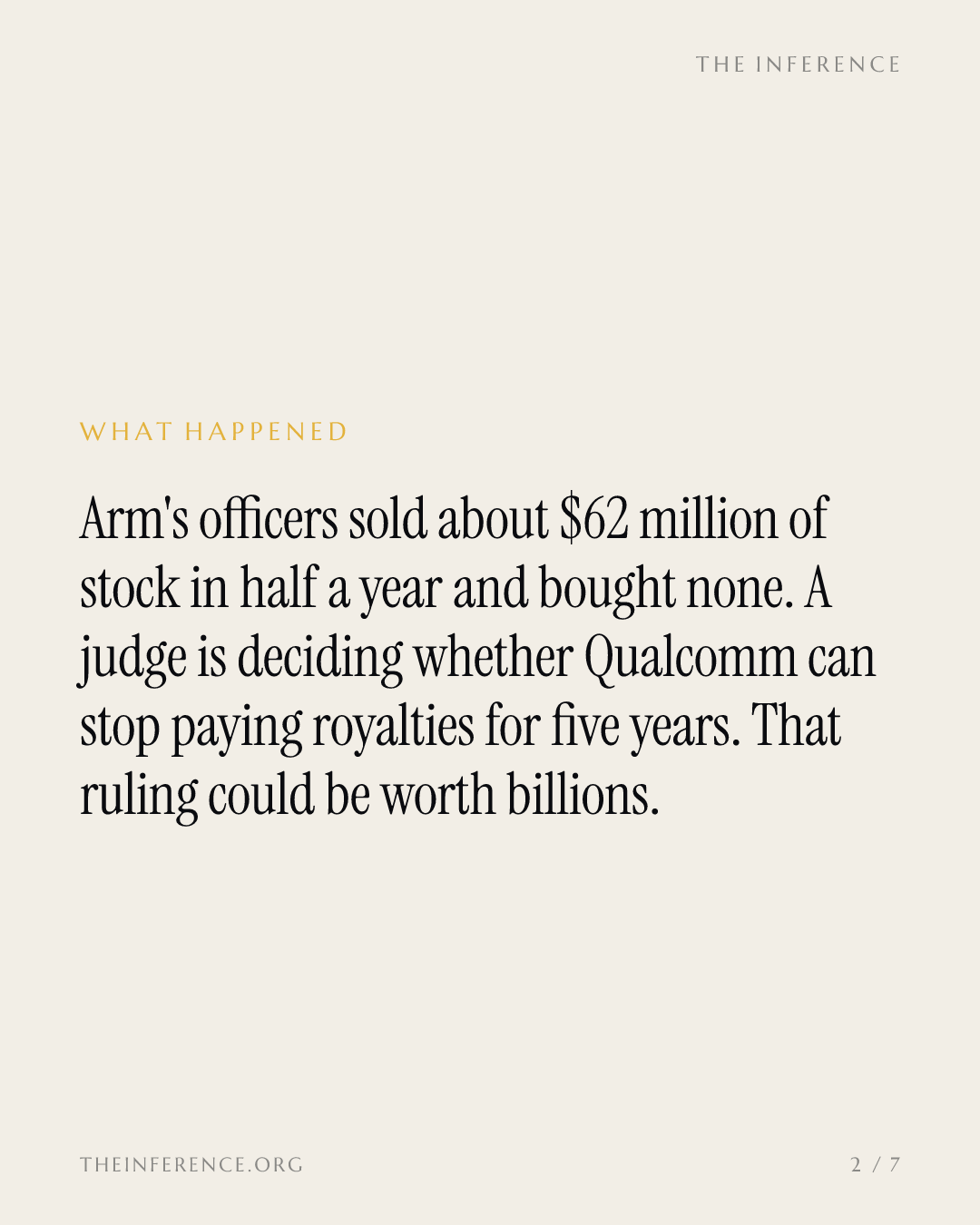 Arm's officers sold $62 million of stock as a judge weighs five years of Qualcomm royalties — slide 1