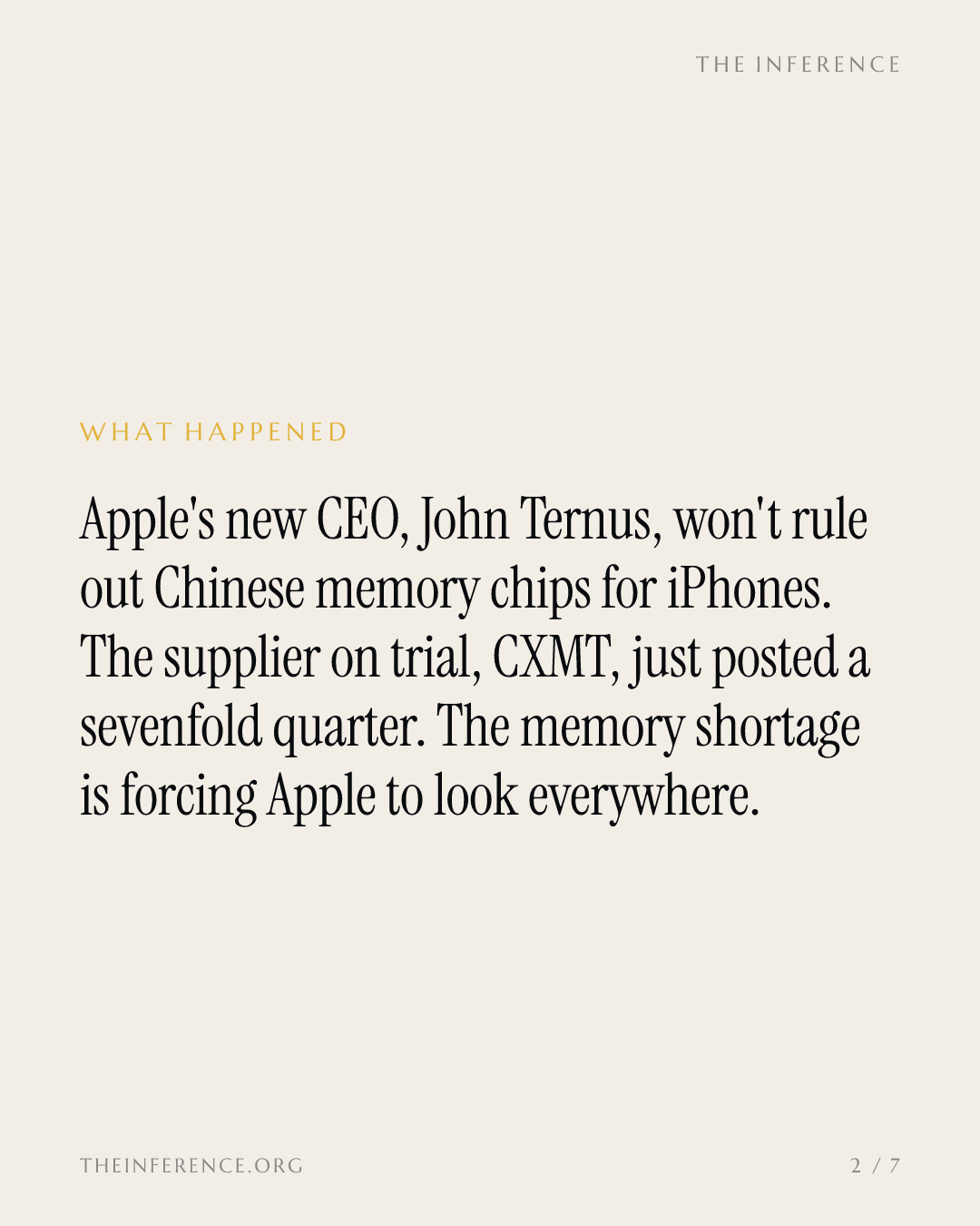 Apple's new CEO keeps Chinese DRAM on the table as CXMT posts a sevenfold quarter — slide 1