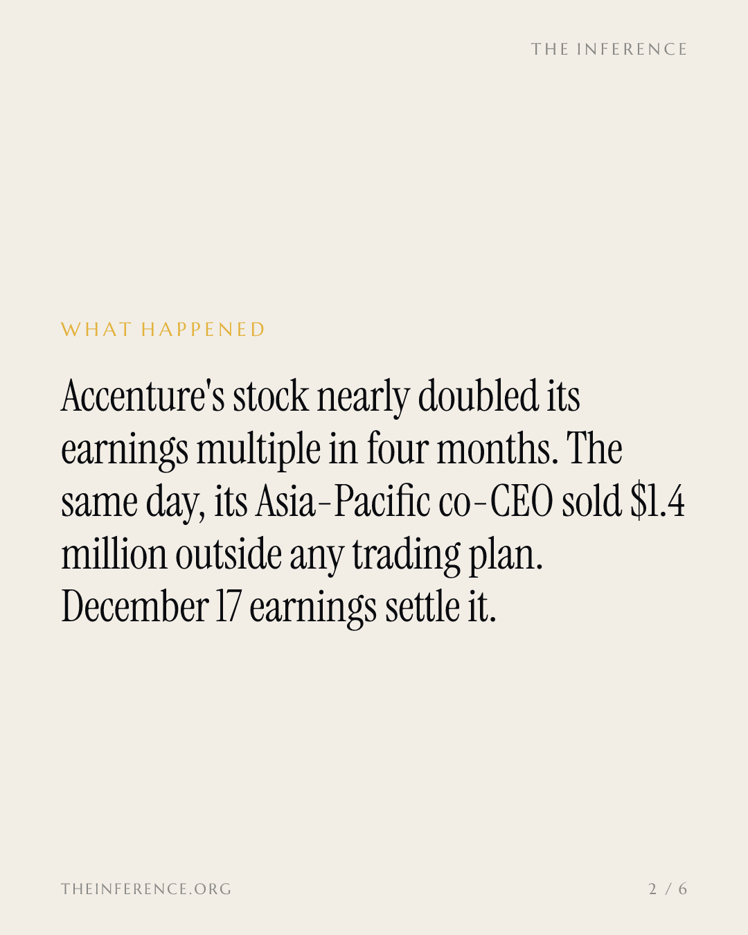 Accenture re-rated from 9.8 to 18.6 times earnings as its Asia-Pacific co-CEO sold $1.4 million — slide 1