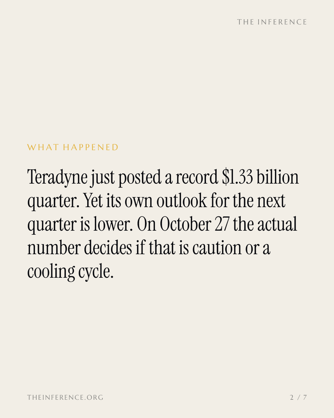 Teradyne reports October 27 with a guide below its $1.33 billion record — slide 1