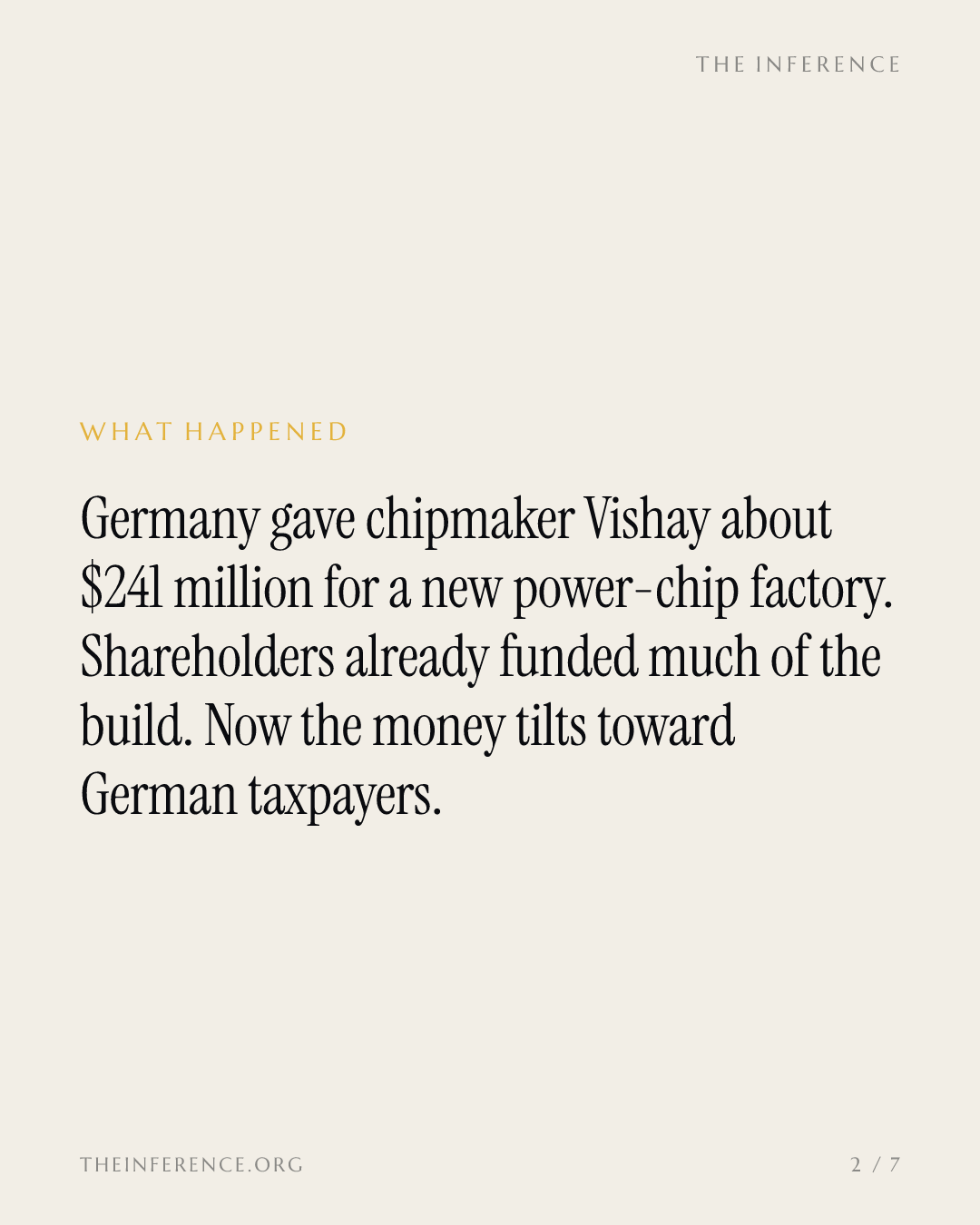 Germany hands Vishay a $241 million check for its power-chip fab, four days before its margin test — slide 1