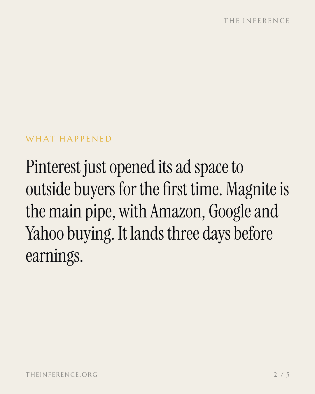 Pinterest opens ad inventory to outside buyers via Magnite three days before Q3 earnings — slide 1