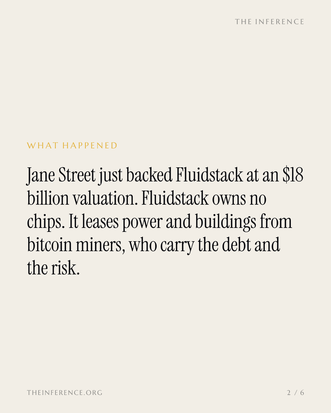 Jane Street's $18B Fluidstack bet: the broker books the contracts, the miners carry the debt — slide 1