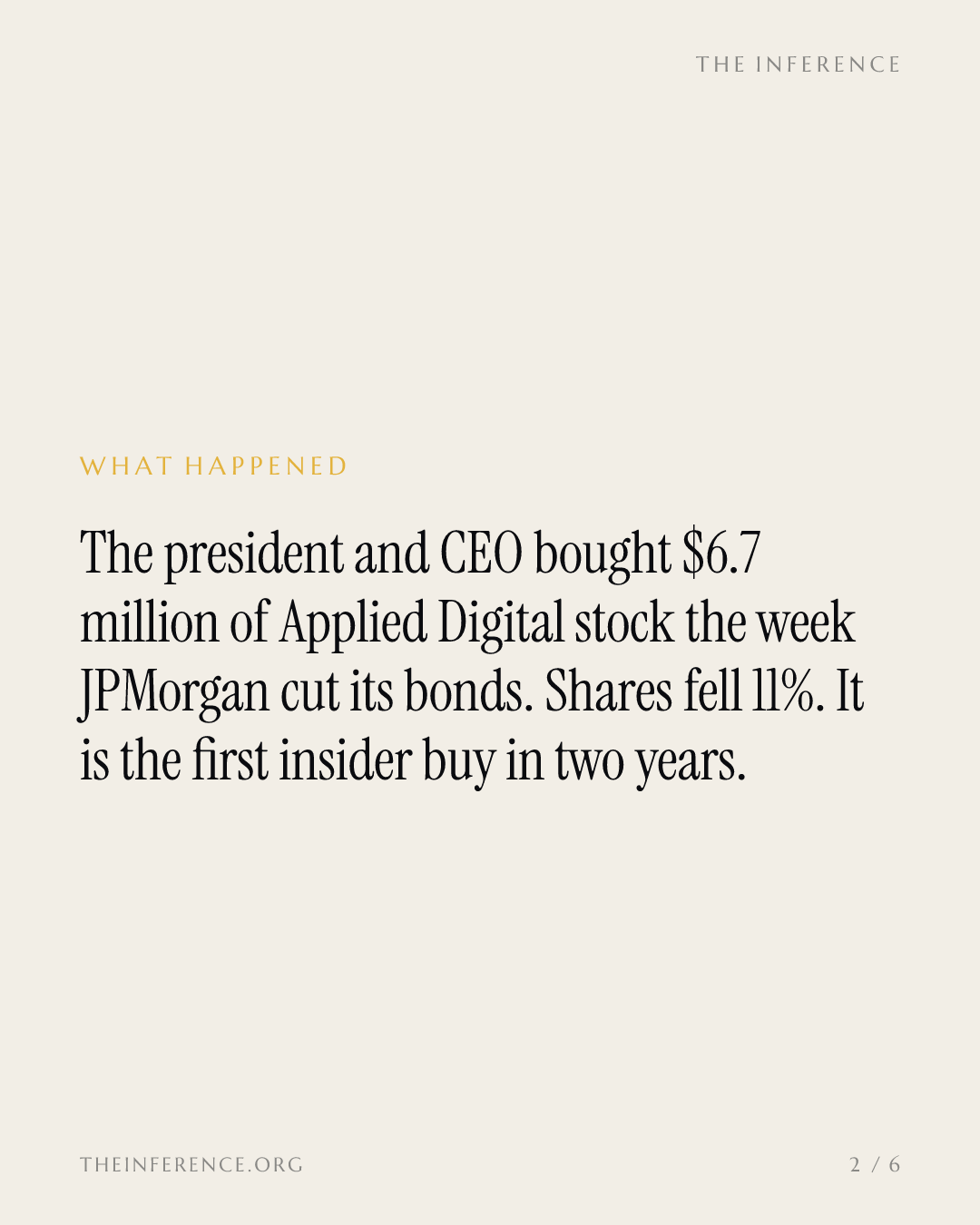 Applied Digital's president and CEO bought $6.7 million of stock as JPMorgan's bond cut sent shares down 11% — slide 1