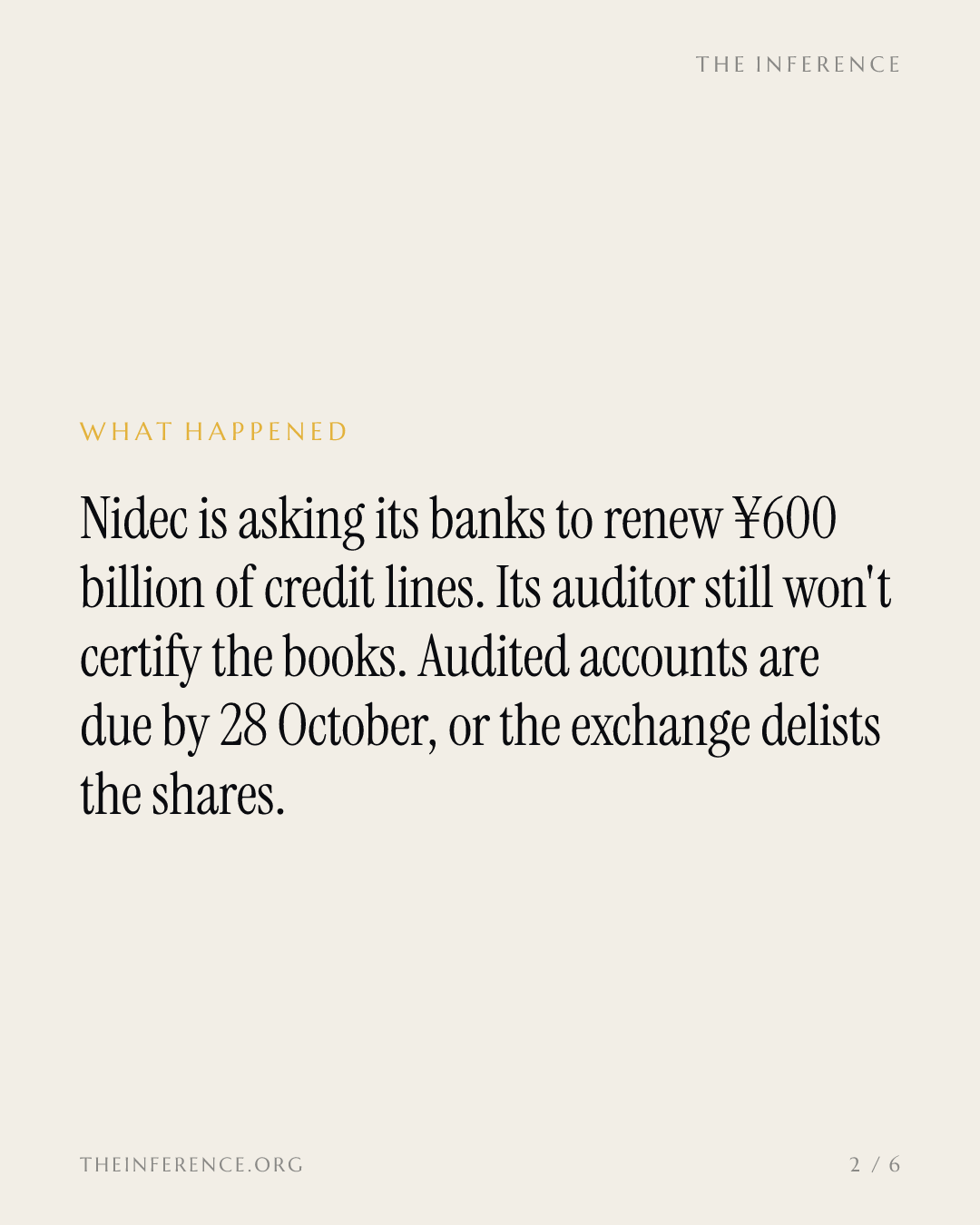 Nidec bittet seine Banken um 600 Milliarden Yen – der Prüfer unterschreibt weiter nicht — slide 1