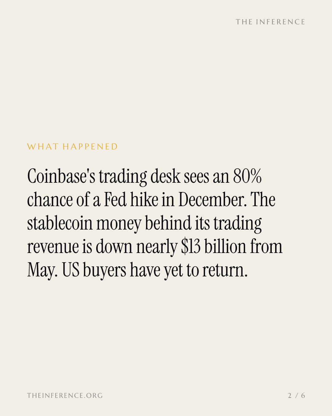 Coinbase's desk prices an 80% December hike while liquidity sits $13 billion below May, with Q3 due October 29 — slide 1