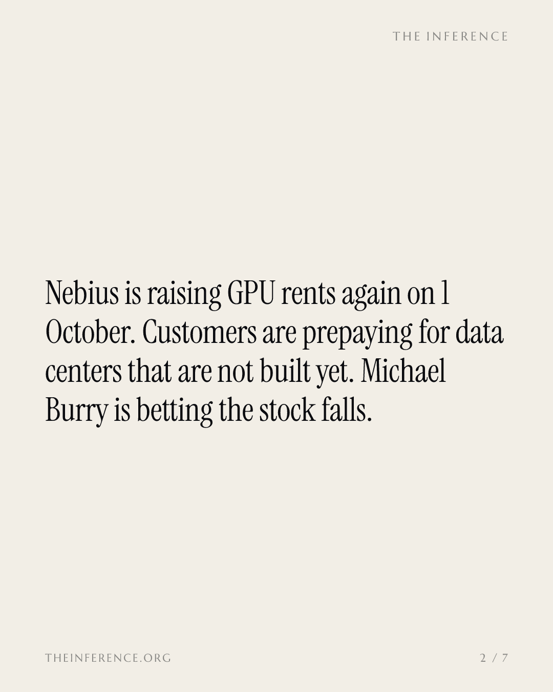 Nebius lifts the H100 to $4.50 an hour while Burry loads the short — slide 1
