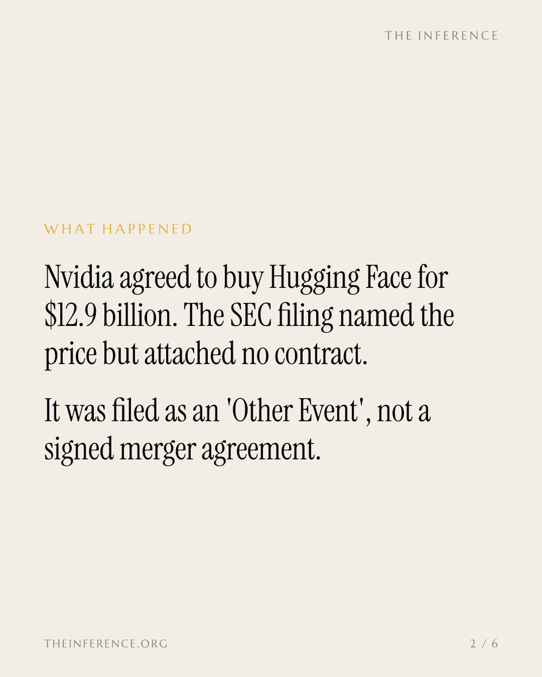 Nvidia's $12.9 Billion Hugging Face Deal Is Filed as an 'Other Event', No Contract Attached — slide 1