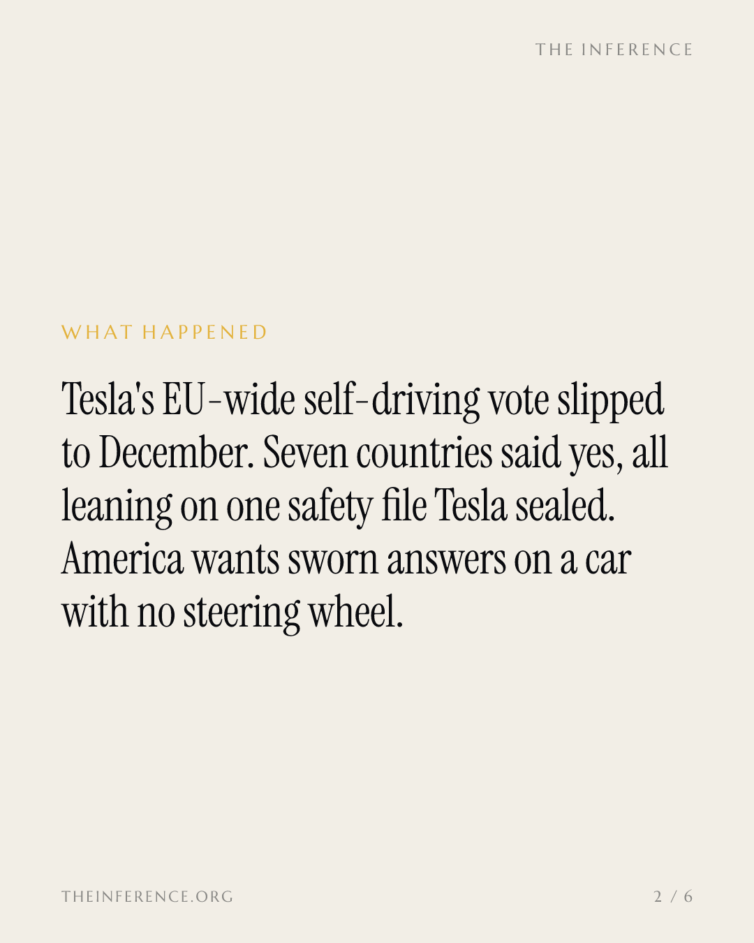 Seven yes votes and a sealed file: Tesla's Europe-wide FSD slips to December — slide 1