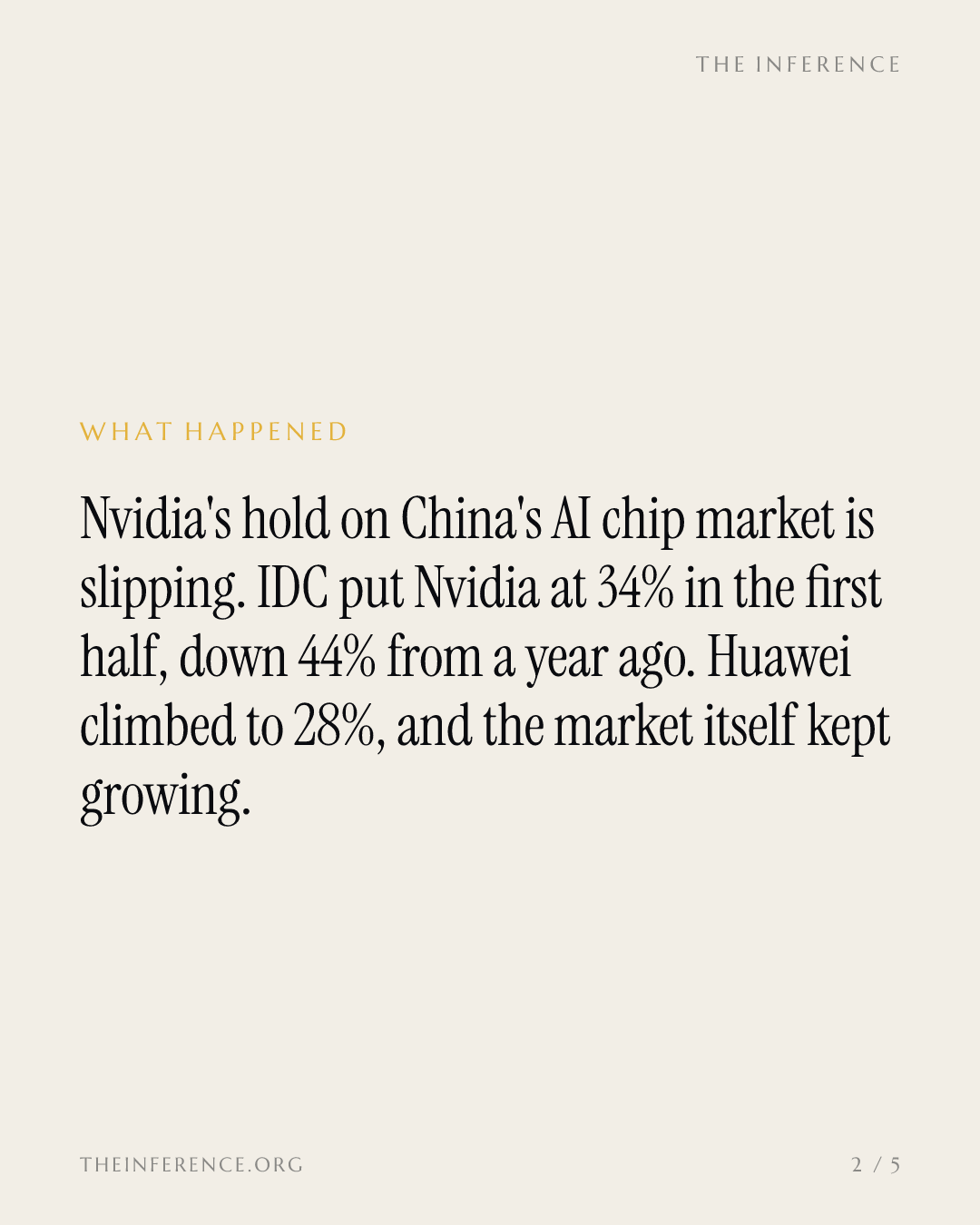 Nvidia falls to 34% of China's AI chip market as Huawei takes 28% — slide 1