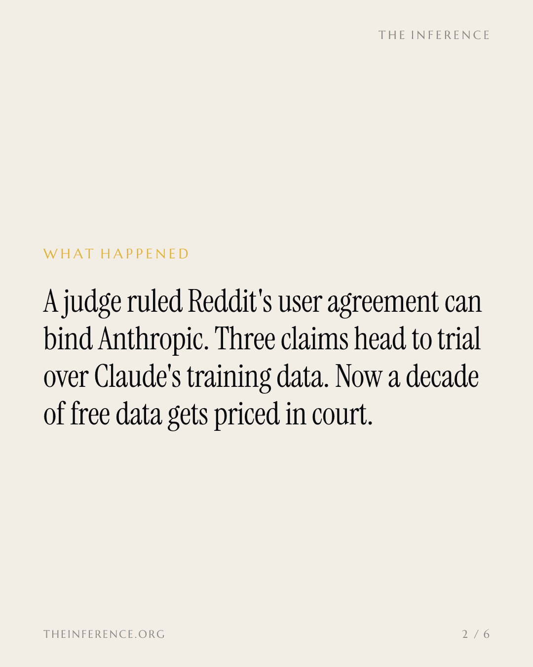 Reddit's User Agreement can bind Anthropic, a judge rules, and the meter is running — slide 1