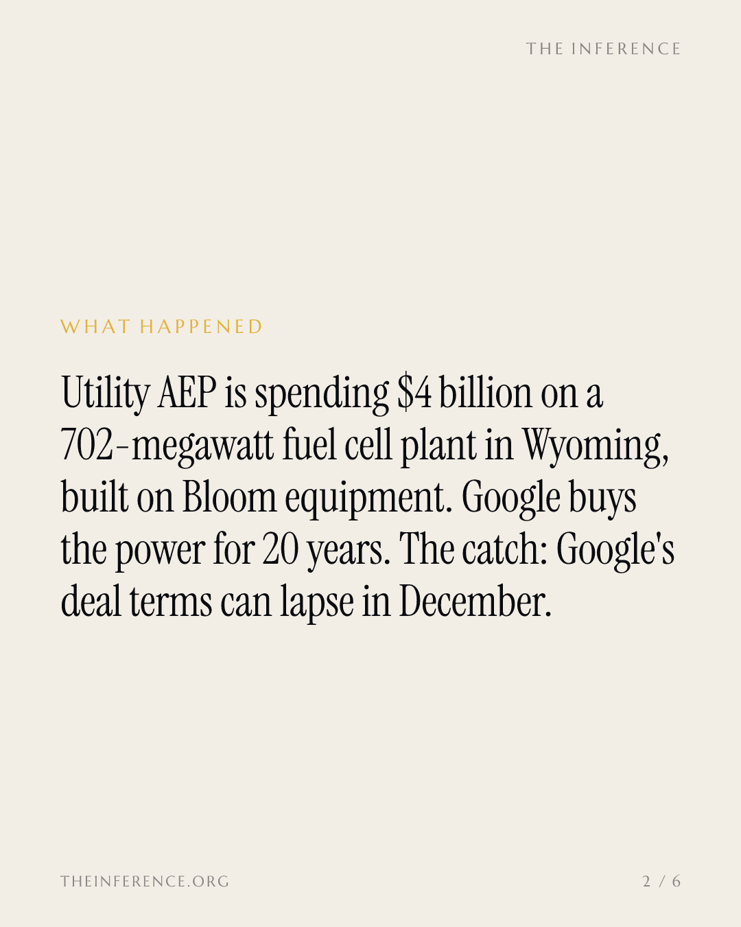 AEP's $4 billion Bloom Energy plant has Google buying 20 years of power and a December deadline — slide 1