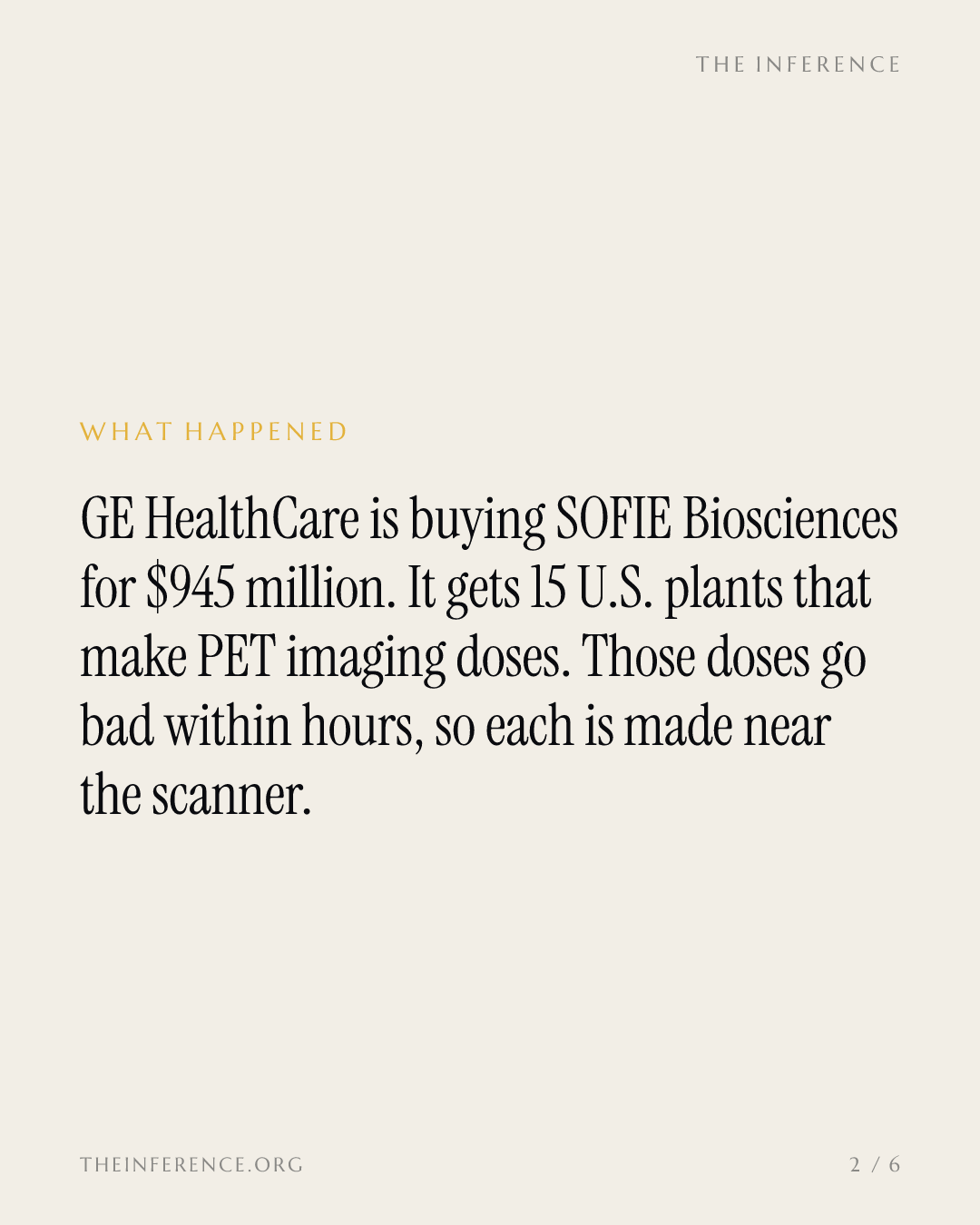 GE HealthCare pays $945 million for SOFIE Biosciences' 15-plant PET isotope network — slide 1