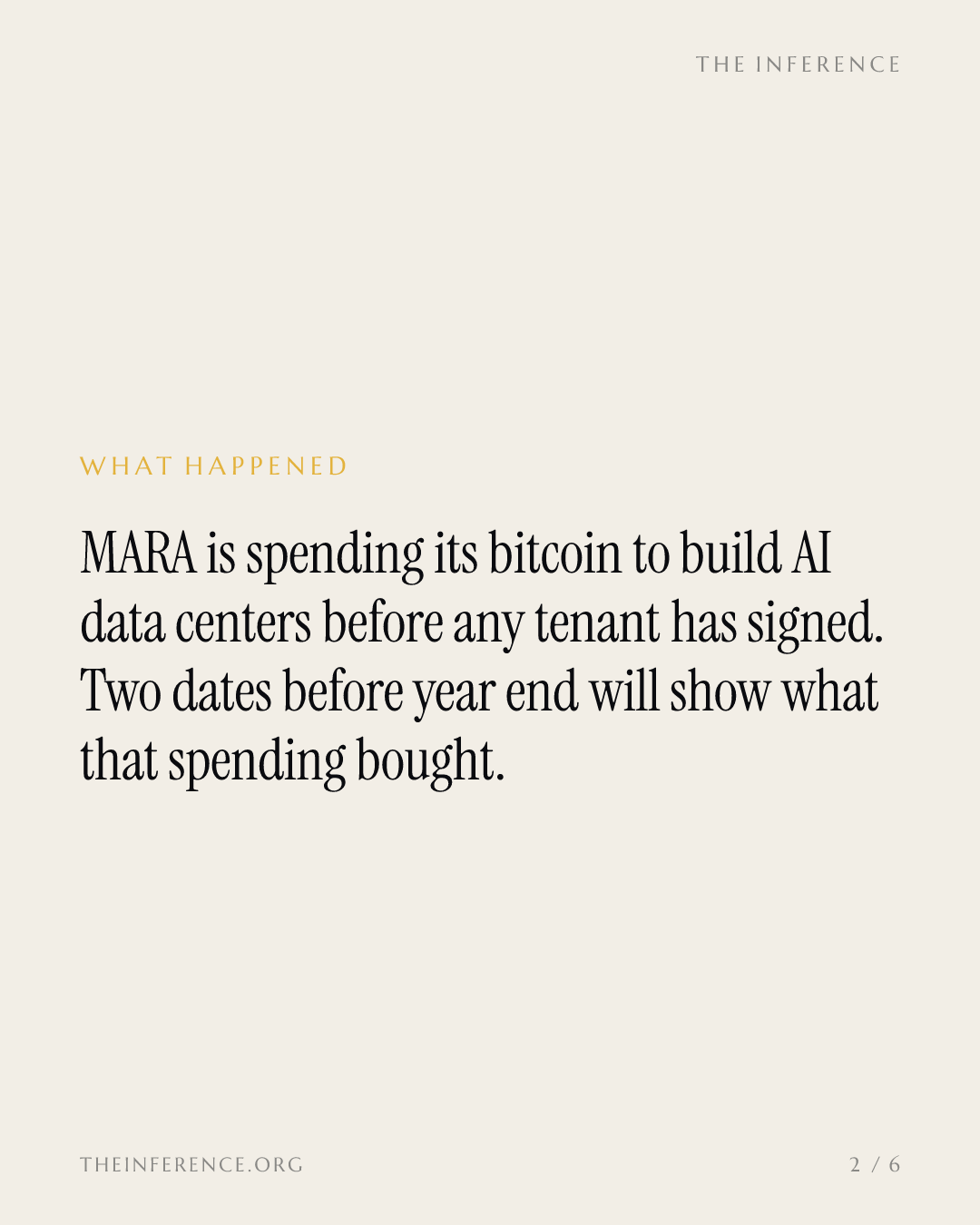 MARA is spending its bitcoin to buy time for AI leases it hasn't signed — slide 1