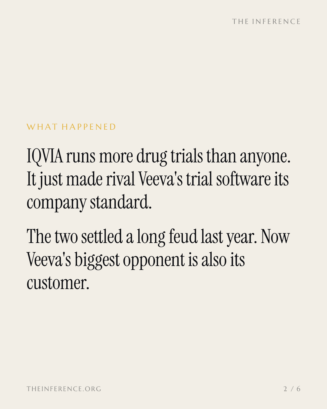 IQVIA, the world's largest drug-trial operator, will run its studies on rival Veeva's software — slide 1