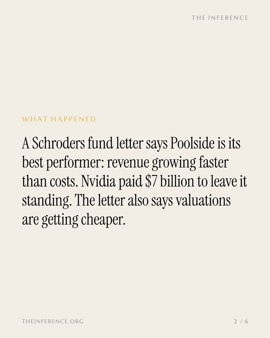 Schroders letter calls Poolside a growing business whose price is coming down after Nvidia's $7 billion deal — slide 1