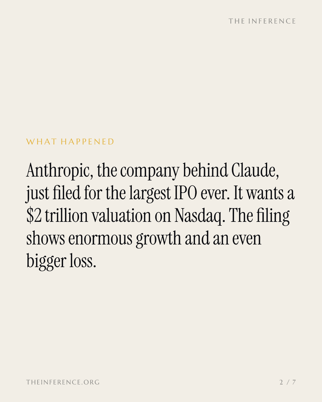 Anthropic's S-1 puts an $80.7 billion half-year loss behind a $2 trillion IPO ask — slide 1