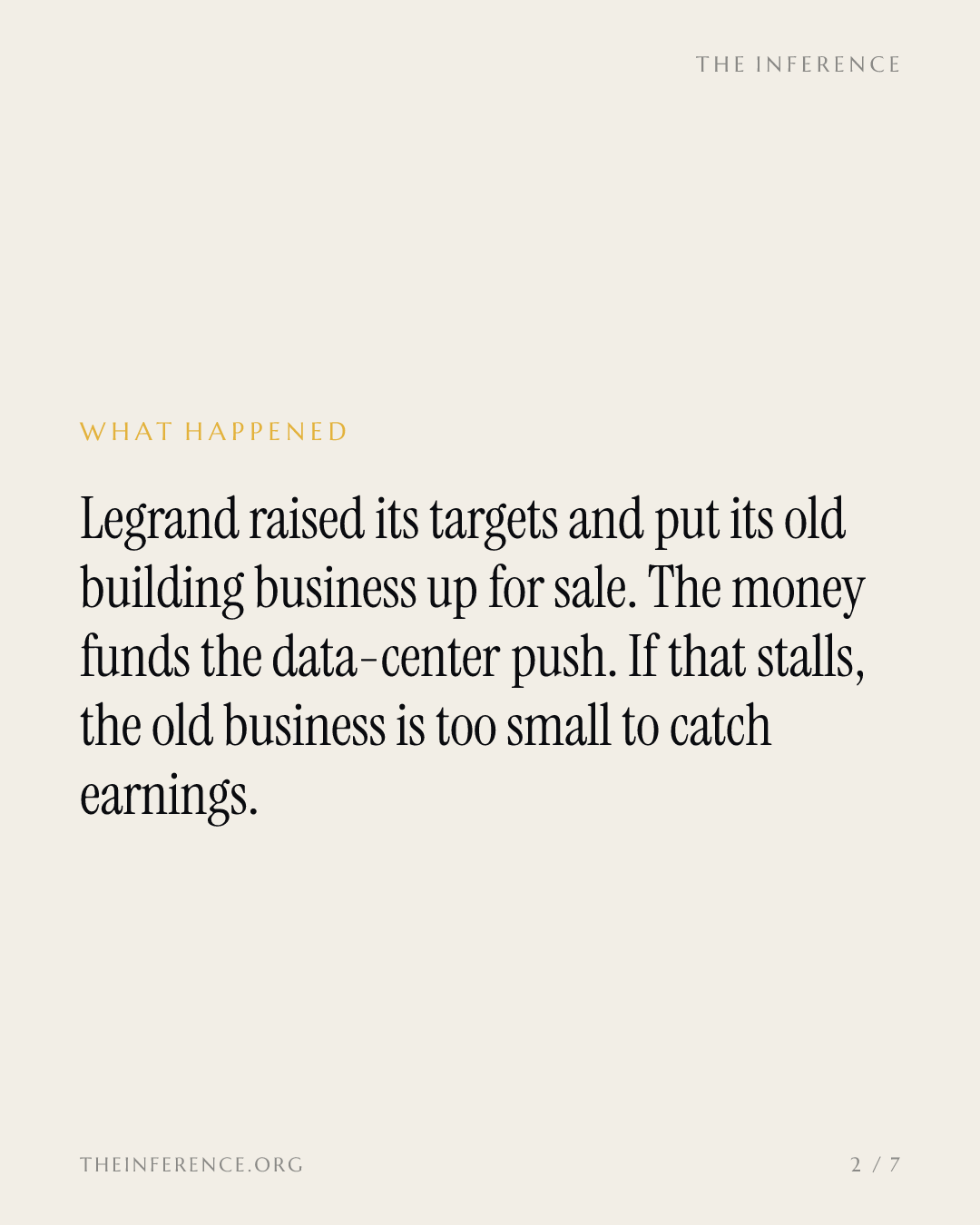 Legrand's guidance raise is a formal notice: the building business is being sold to fund the AI bet — slide 1