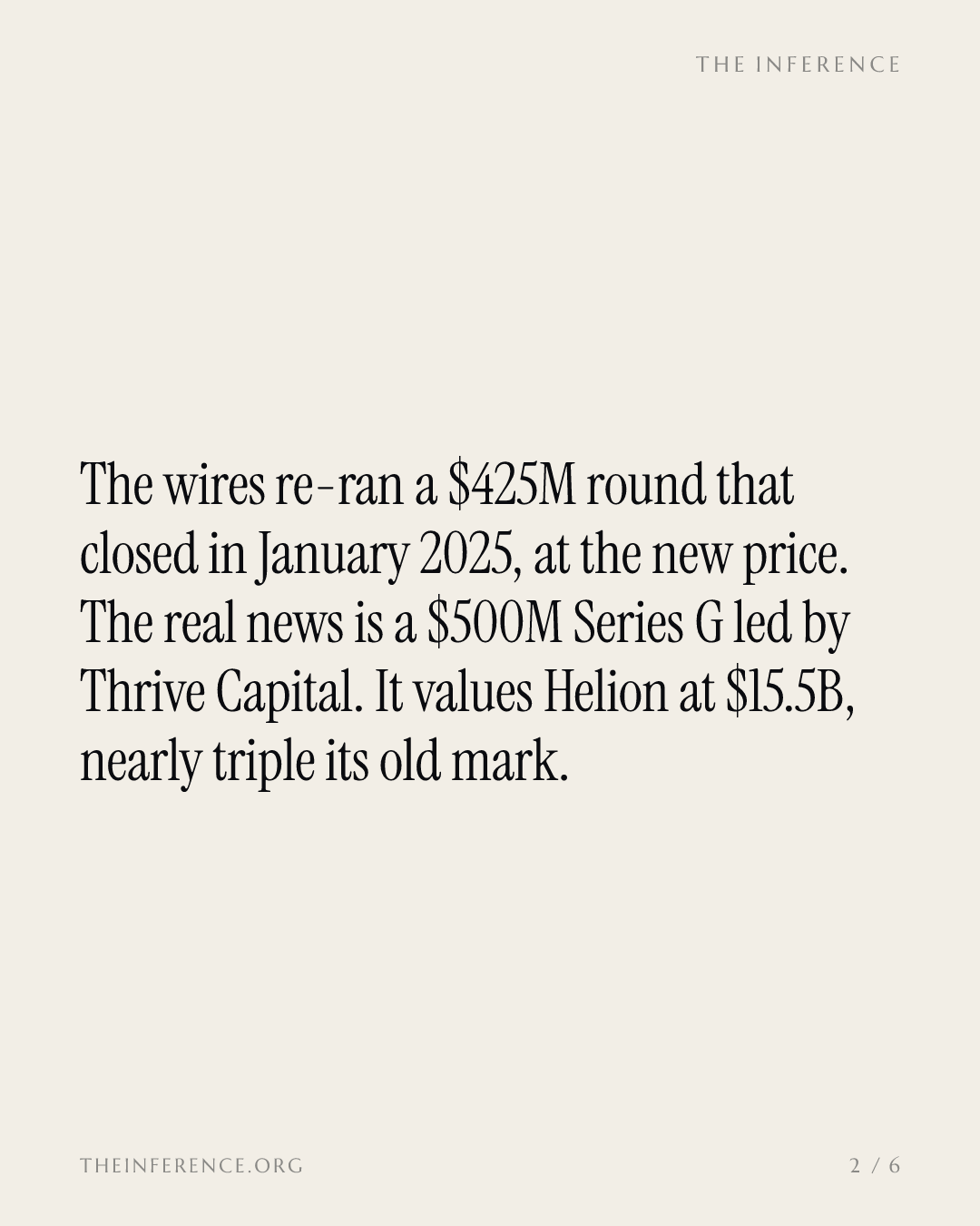 Helion's Real Round Is a $500M Series G at $15.5B, Not the $425M the Wires Ran — slide 1