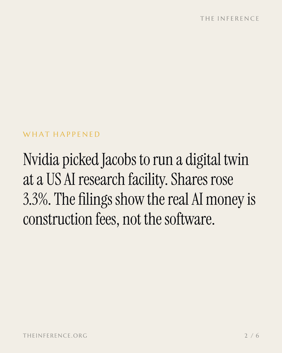 Jacobs' AI windfall is construction fees, not the Nvidia software deal — slide 1