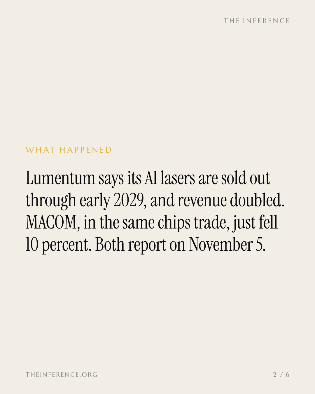 One day settles the AI-optics fight: Lumentum's sold-out lasers meet MACOM's sinking tape — slide 1
