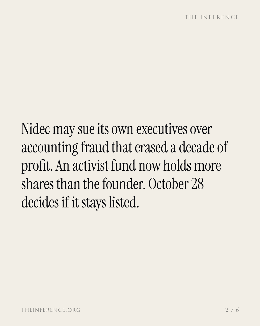 Nidec may sue its own executives as 9% holder Oasis Management pushes a sale before an October 28 filing — slide 1