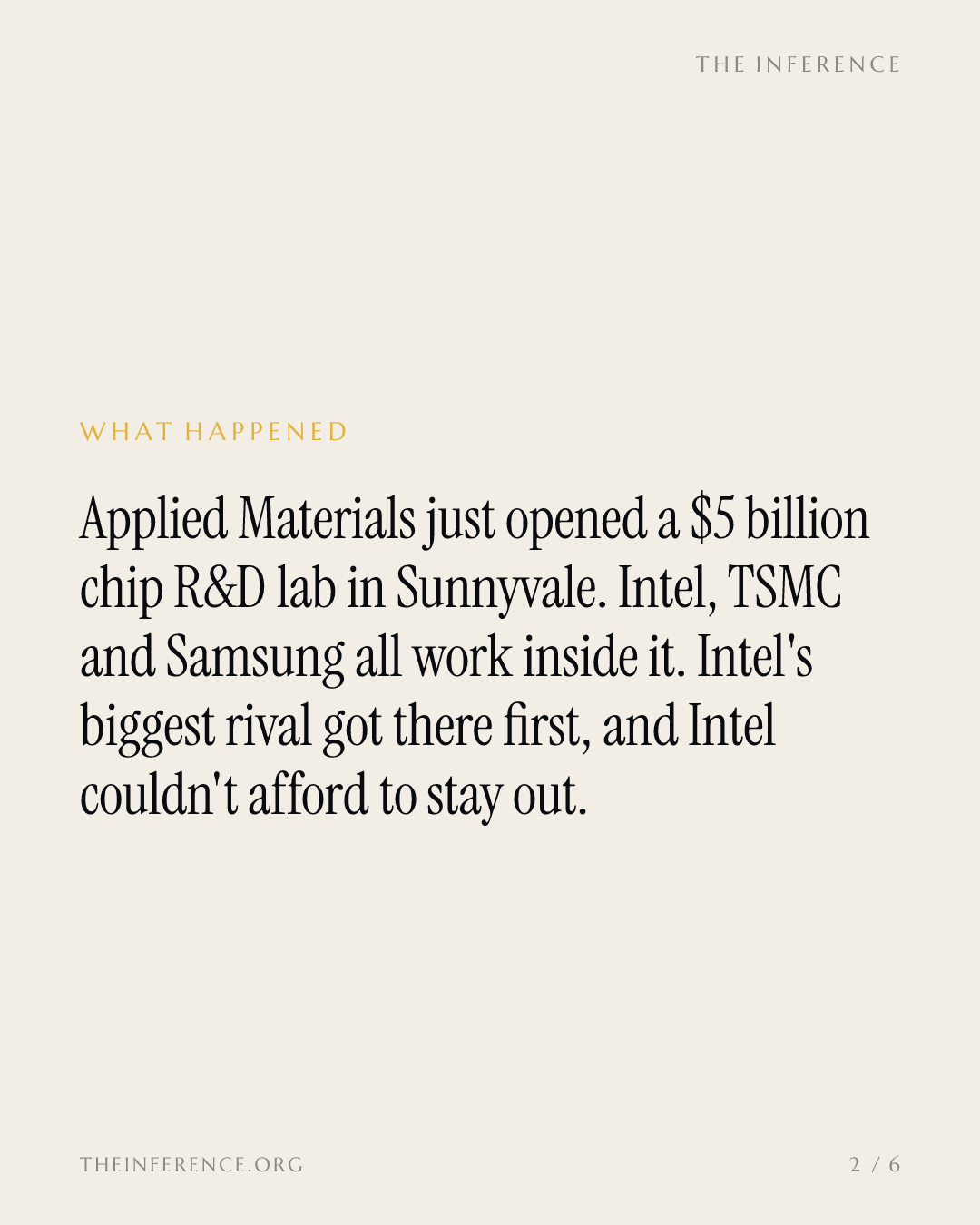 Intel can't skip Applied Materials' $5 billion chip R&D lab, where rival TSMC is a founding partner — slide 1